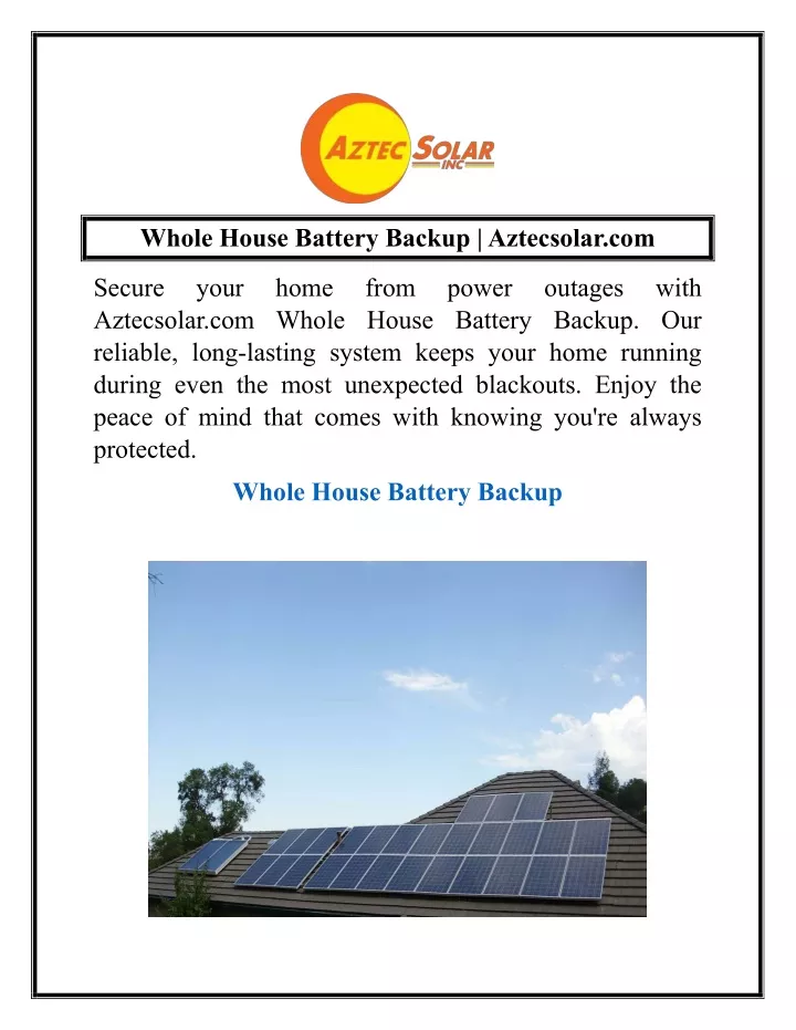 whole house battery backup aztecsolar com