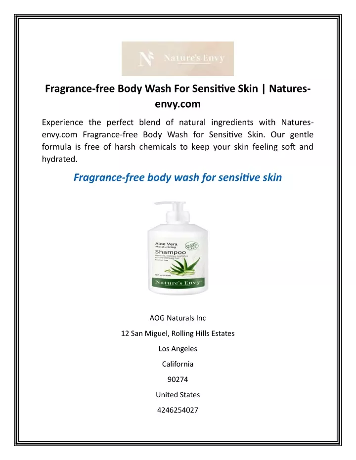 fragrance free body wash for sensitive skin