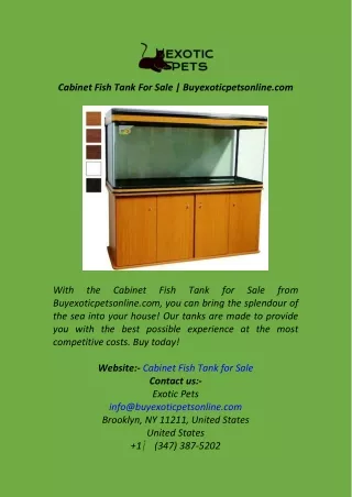 Cabinet Fish Tank For Sale  Buyexoticpetsonline.com