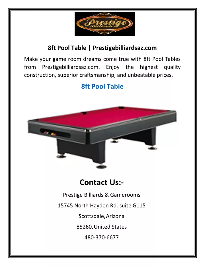 8ft pool table prestigebilliardsaz com