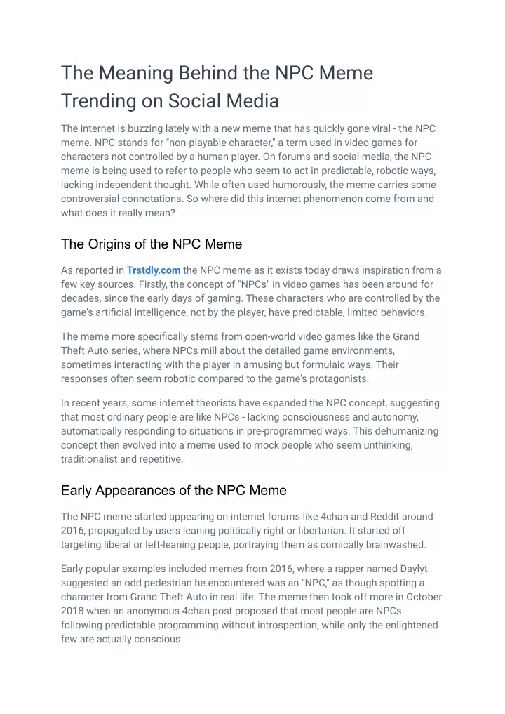 the meaning behind the npc meme trending