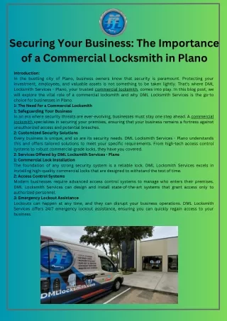 Securing Your Business The Importance of a Commercial Locksmith in Plano