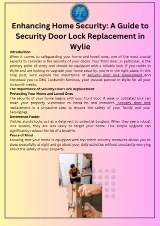 Enhancing Home Security A Guide to Security Door Lock Replacement in Wylie