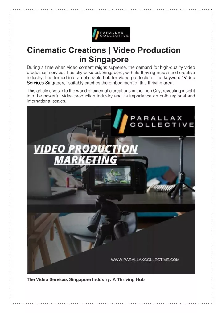 cinematic creations video production in singapore
