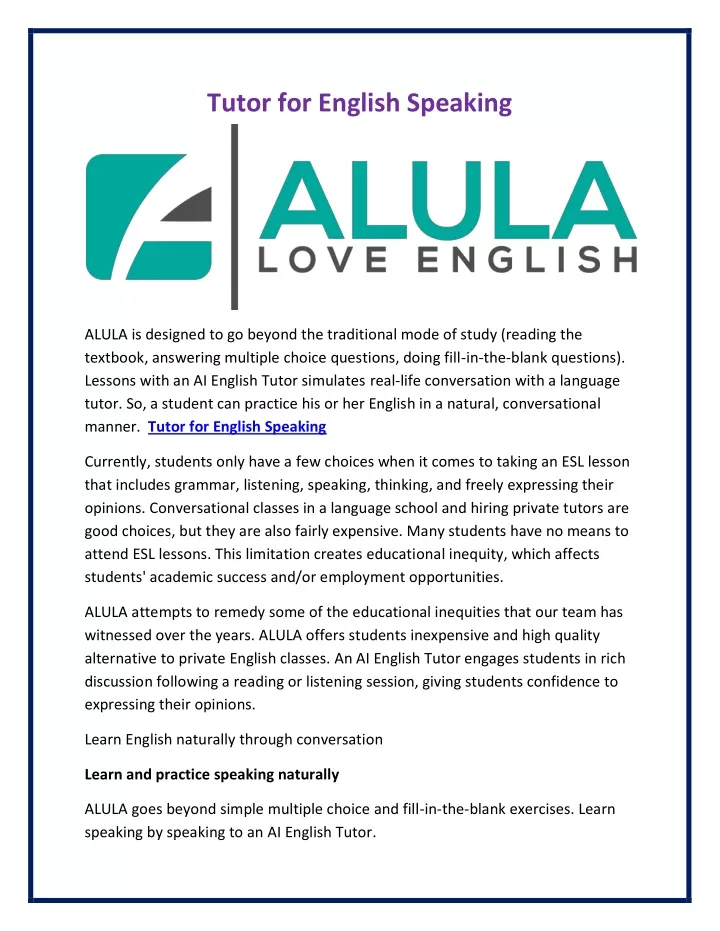 tutor for english speaking