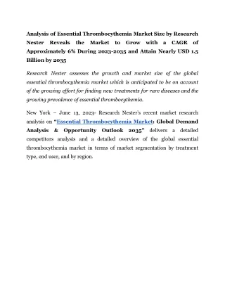 analysis of essential thrombocythemia market size