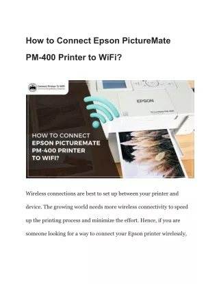 How to Connect Epson PictureMate PM-400 Printer to WiFi