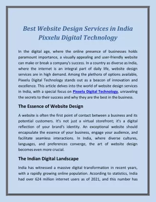 Best Website Design Services in India Pixxelu Digital Technology