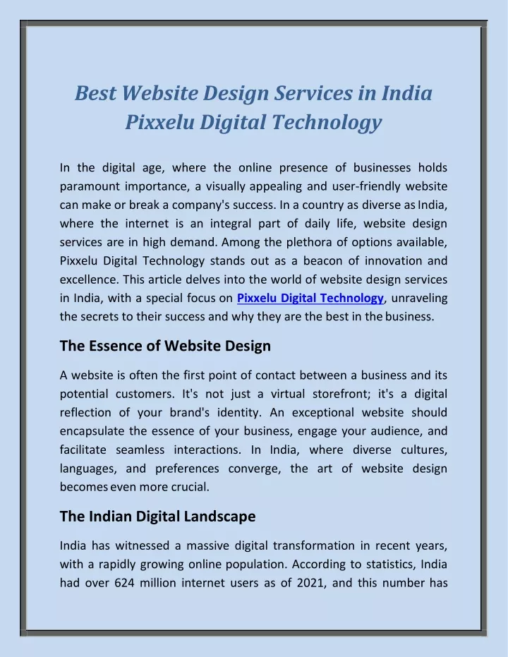 best website design services in india pixxelu