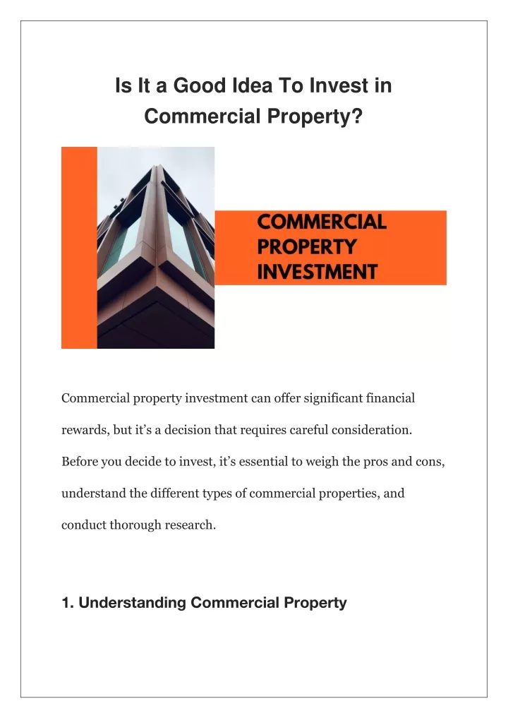 is it a good idea to invest in commercial property