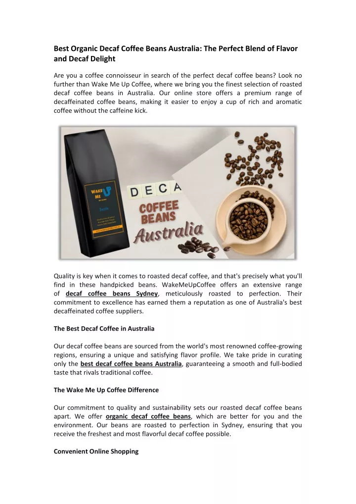 best organic decaf coffee beans australia