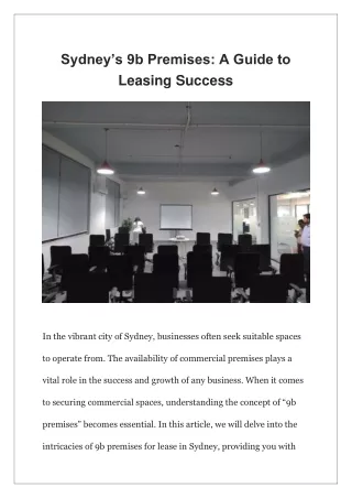 Sydney’s 9b Premises A Guide to Leasing Success