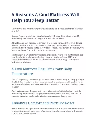 5 Reasons A Cool Mattress Will Help You Sleep Better