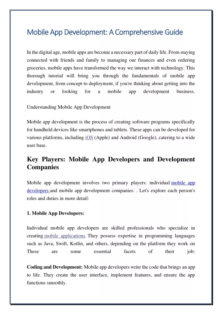 mobile app development a comprehensive guide