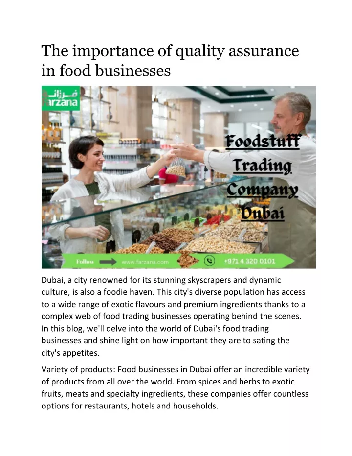 the importance of quality assurance in food