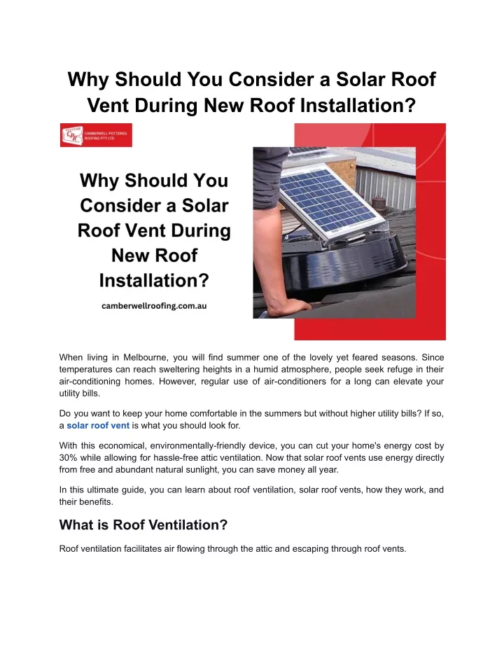 why should you consider a solar roof vent during