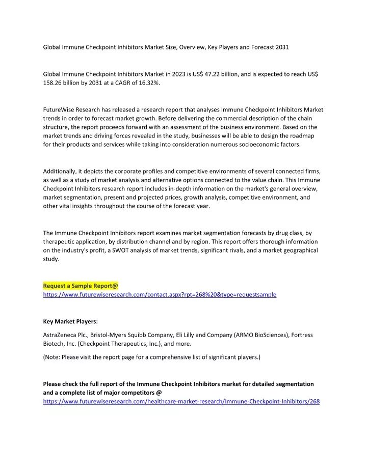 global immune checkpoint inhibitors market size