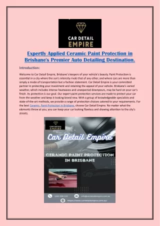 "Ceramic Paint Protection in Brisbane: Car Detail Empire's Ultimate Shield"