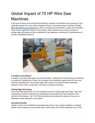 Global Impact of 75 HP Wire Saw Machines