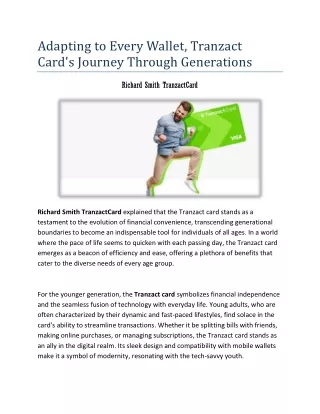 Richard Smith TranzactCard - Adapting to Every Wallet, Tranzact Card's Journey Through Generations