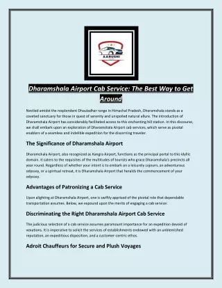 Dharamshala Airport Cab Service: The Best Way to Get Around