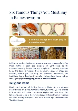 Looking For Shopping Places In Rameshwaram?