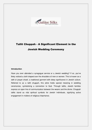 Tallit Chuppah - A Significant Element in the Jewish Wedding Ceremony