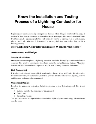 Know the Installation and Testing Process of a Lightning Conductor For House