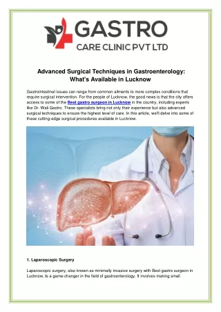 Advanced Surgical Techniques in Gastroenterology Whats Available in Lucknow