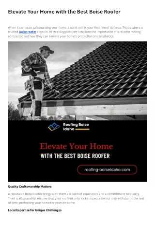 Elevate Your Home with the Best Boise Roofer