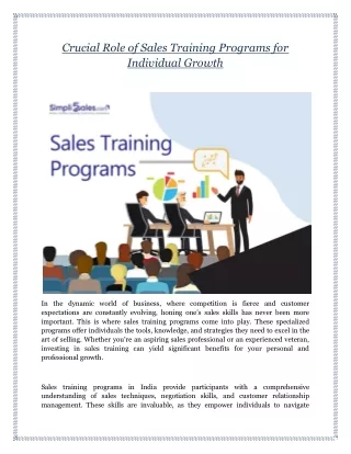 Crucial Role of Sales Training Programs for Individual Growth