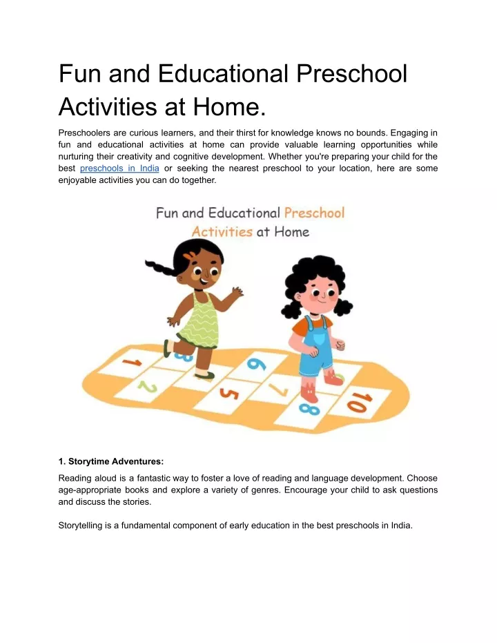 fun and educational preschool activities at home