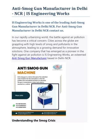 Anti-Smog Gun Manufacturer in Delhi - NCR - 9873403301