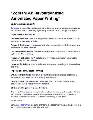 Zomani AI Revolutionizing Automated Paper Writing