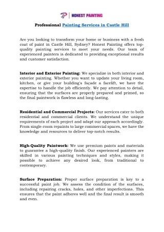 professional painting services in castle hill