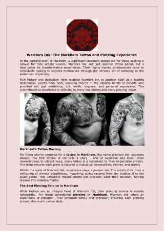 Warriors Ink The Markham Tattoo and Piercing Experience