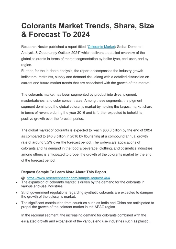 colorants market trends share size forecast
