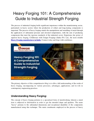 Unique Forgings -2 Heavy Forging 101- A Comprehensive Guide to Industrial Strength Forging