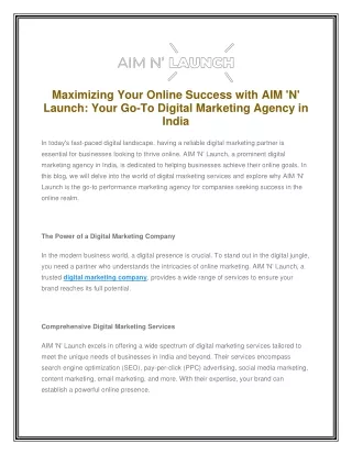 Maximizing Your Online Success with AIM N Launch Your GoTo Digital Marketing Agency in India