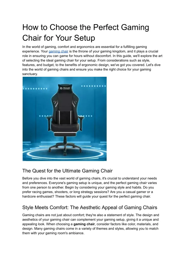 how to choose the perfect gaming chair for your