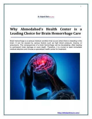 Why Ahmedabad's Health Center is a Leading Choice for Brain Hemorrhage Care