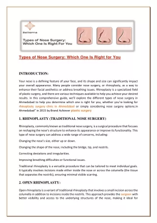 Types of nose Surgery Which Is Right For You.