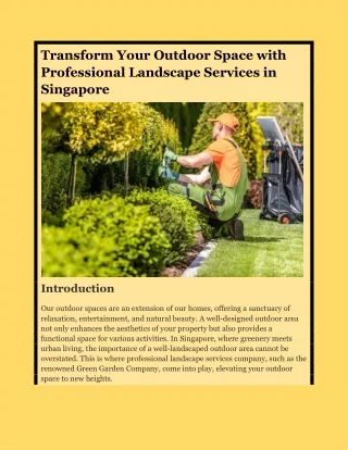Transform Your Outdoor Space with Professional Landscape Services in Singapore