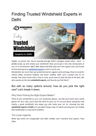 Finding Trusted Windshield Experts in Delhi