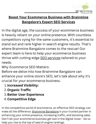 Boost Your Ecommerce Business with Brainmine Bangalore's Expert SEO Services