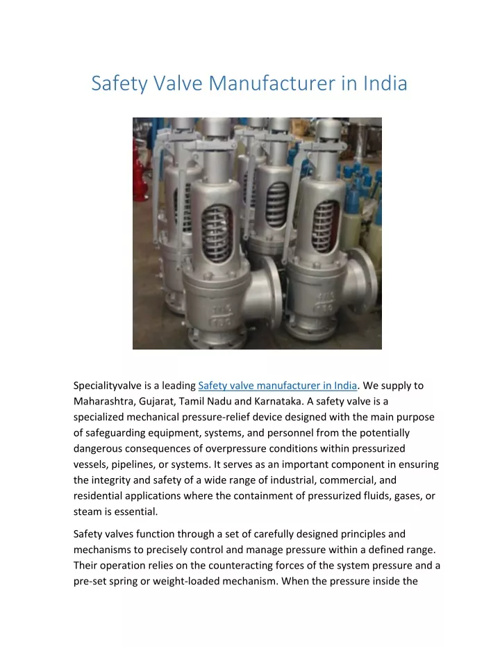 safety valve manufacturer in india