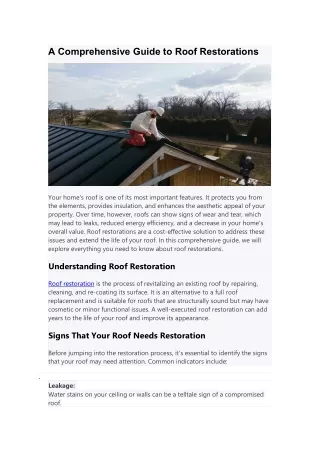 A Comprehensive Guide to Roof Restorations