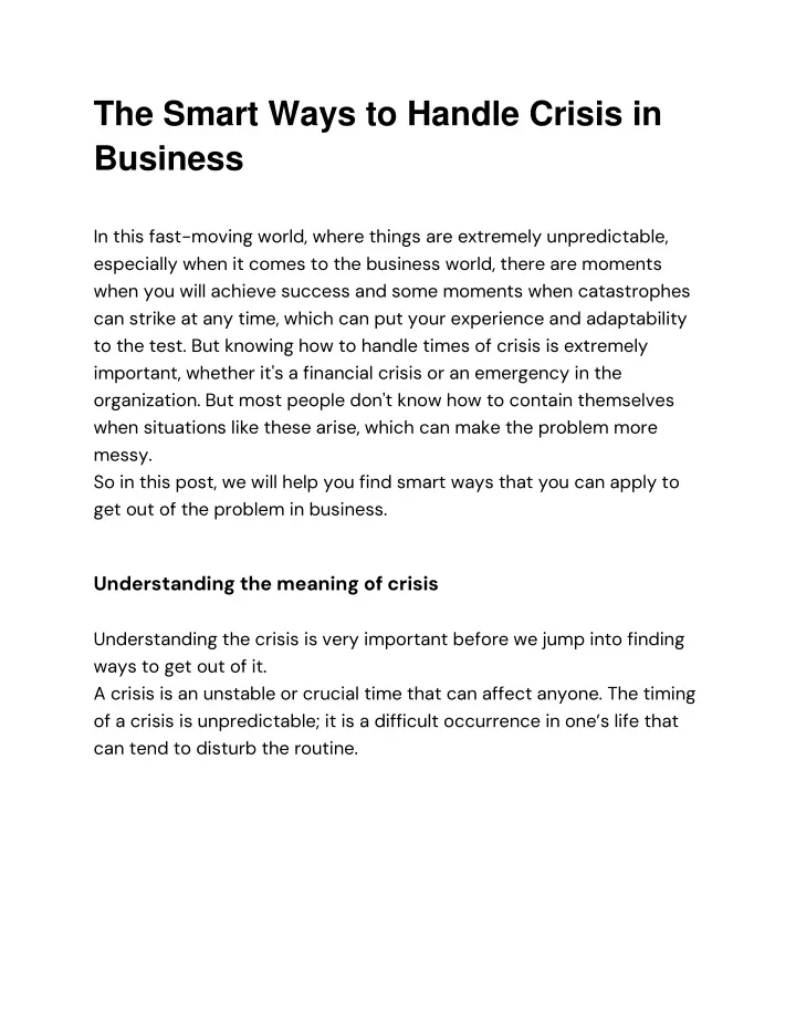 the smart ways to handle crisis in business