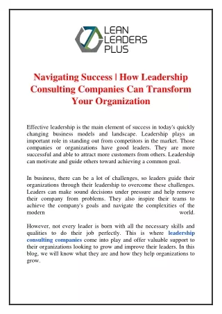 Navigating Success How Leadership Consulting Companies Can Transform Your Organization