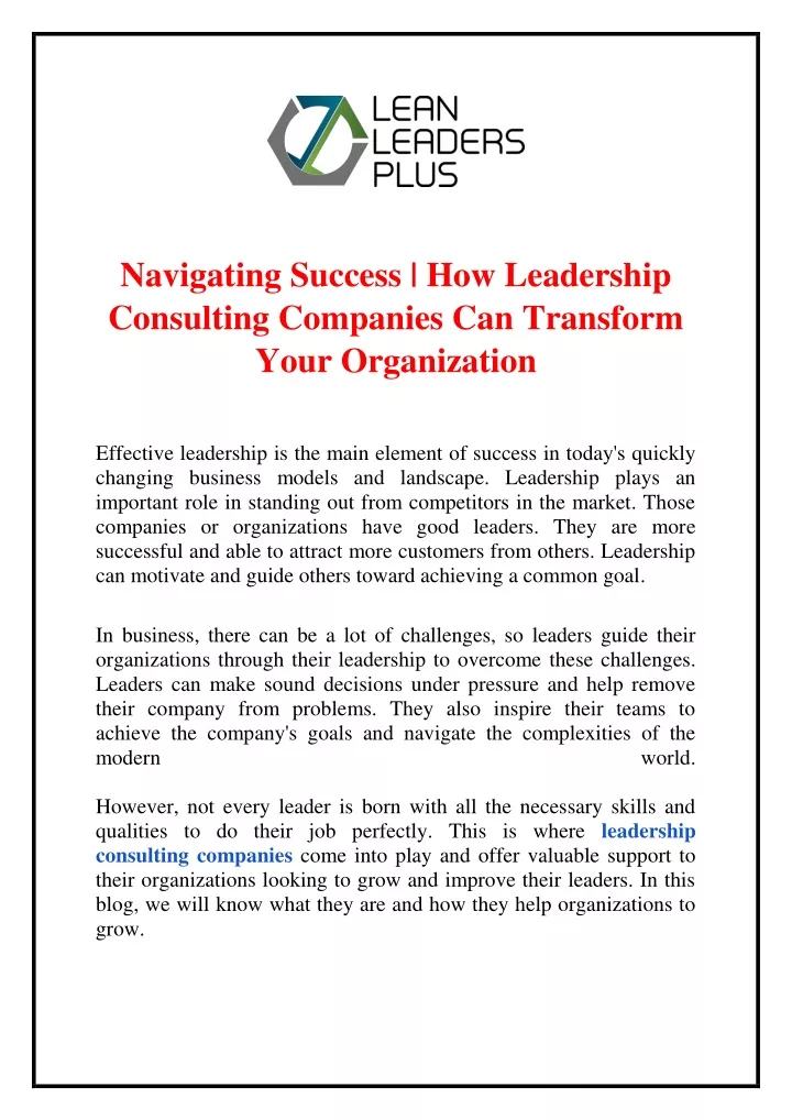 navigating success how leadership consulting
